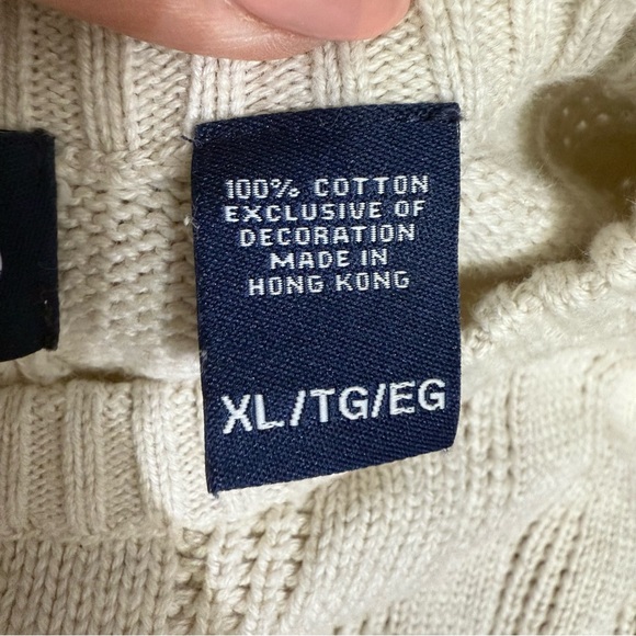 Chaps cream crewneck cable knit long sleeve sweater with logo size XL - Picture 9 of 10